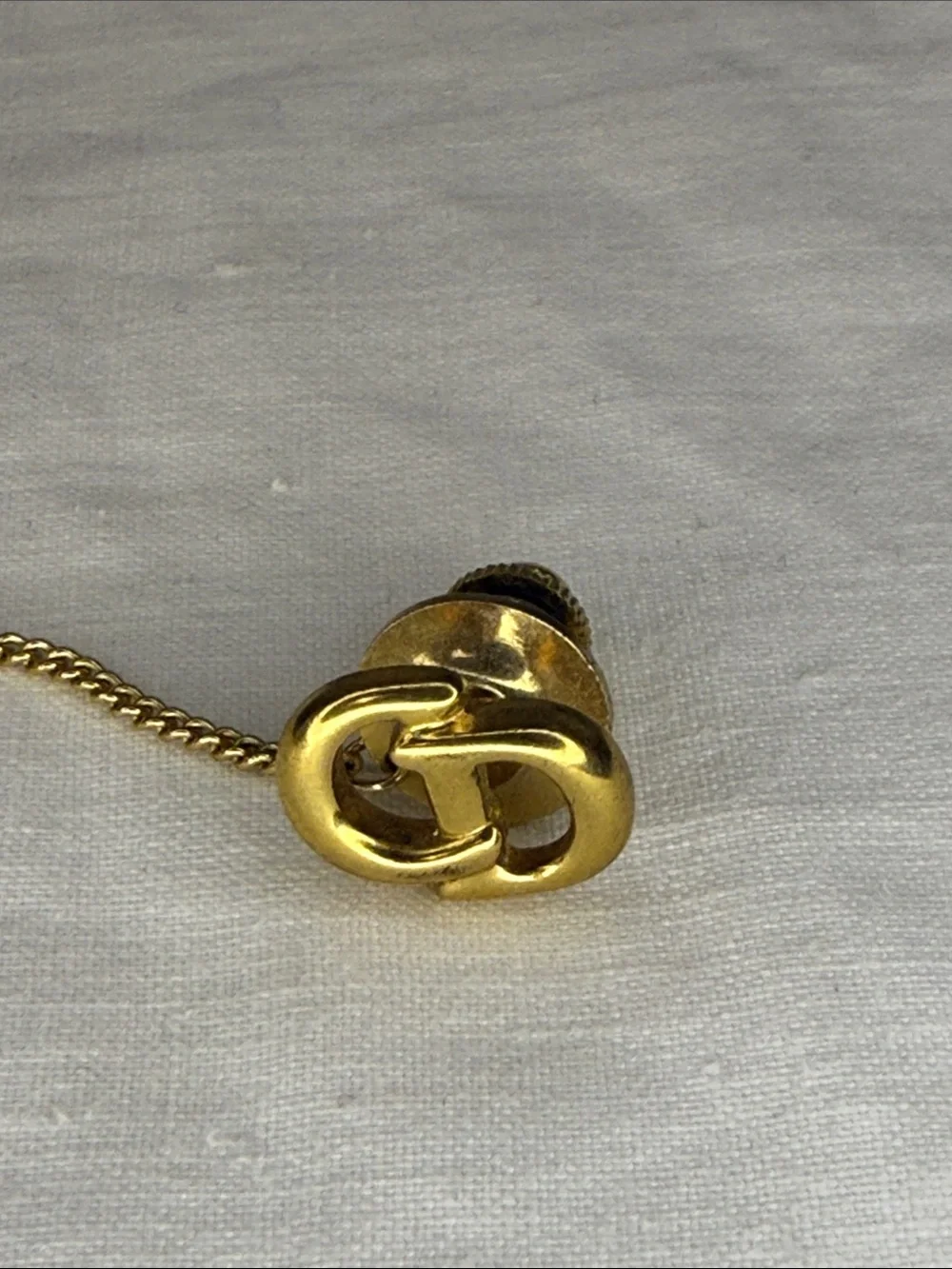 Christian Dior CD Logo Gold Tone Tie Tack Chain Tie Pin